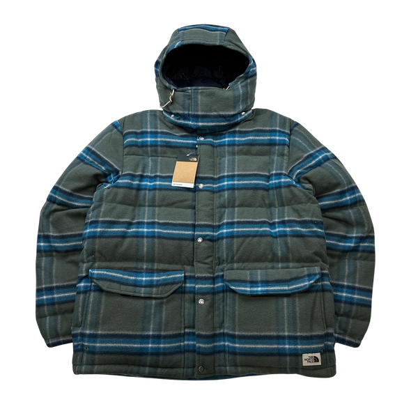 North Face Blue Nova Check Down Filled Wool Blend Puffer Jacket - XL