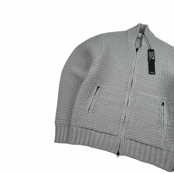 Stone Island 2025 Grey Zipped Wool Organic Chenille Knit Jumper