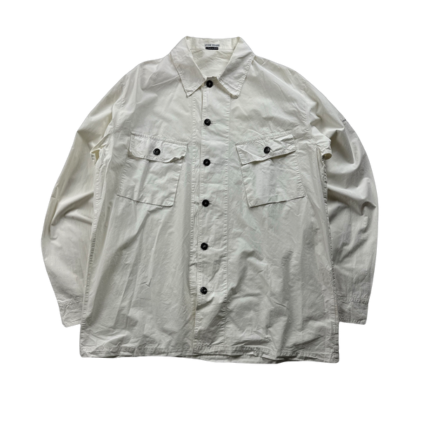 Stone Island Vintage 2003 White Buttoned Spellout Overshirt - XL