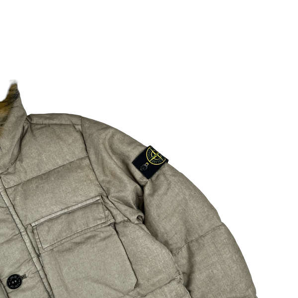 Stone Island 2018 Tan Lino Resinato Down-TC Puffer Jacket - Small