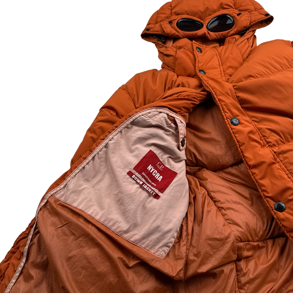 CP Company Burnt Orange Down Filled Nycra Goggle Puffer Jacket - Large