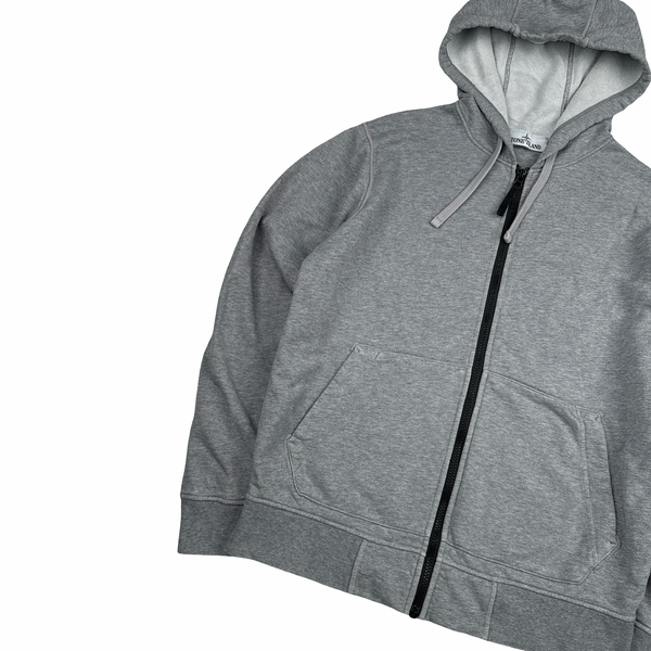 Stone Island Grey Cotton Zipped Hoodie - Medium