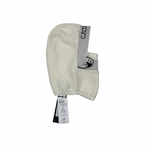 CP Company White Wool Spellout Knitted Cap Balaclava