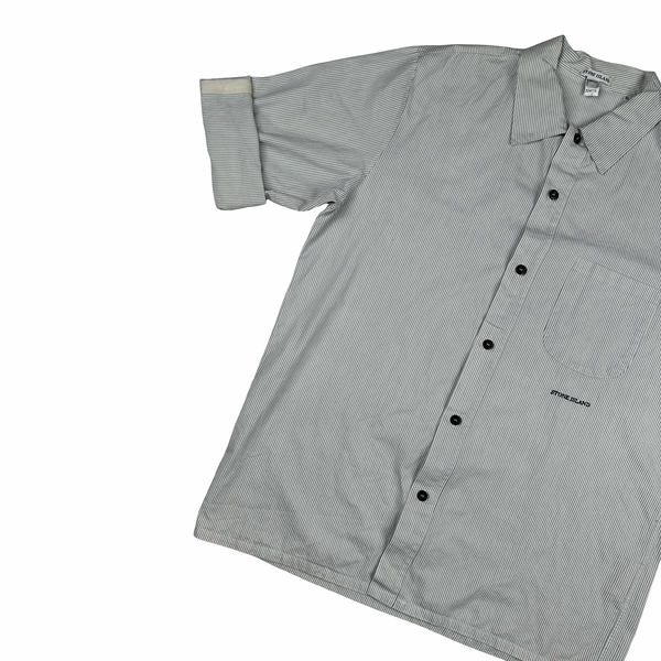 Stone Island Vintage 2001 Cotton Short Sleeve Stripped Buttoned Shirt - XL