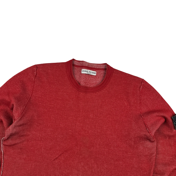 Stone Island 2009 Red Ribbed Reversable Wool Blend Crewneck Jumper - Medium