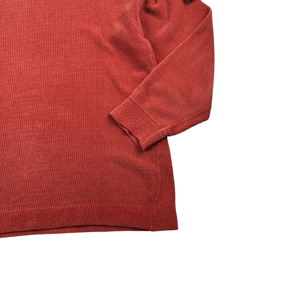 Stone Island 1992 Salmon Pink Knitted Chenille Green Edge Crewneck Pullover - XL