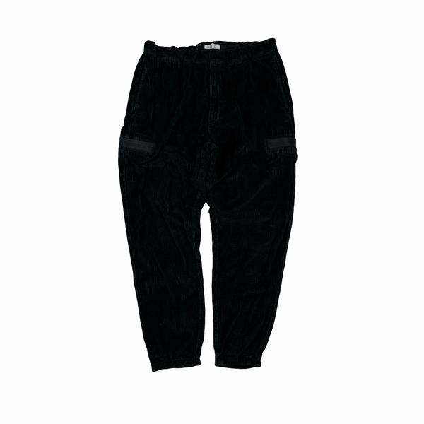 Stone Island Black Regular Fit Corduroy Multi Pocket Trousers - Large