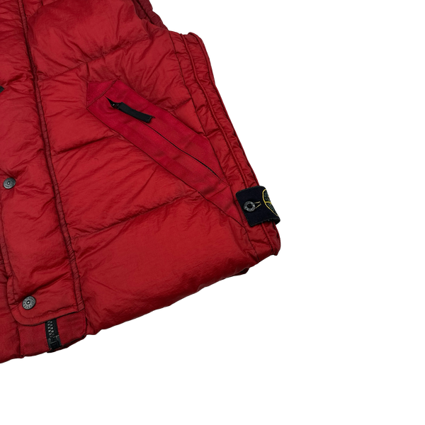 Stone Island 2009 Red Opaque Nylon Tela Down Gilet - Large