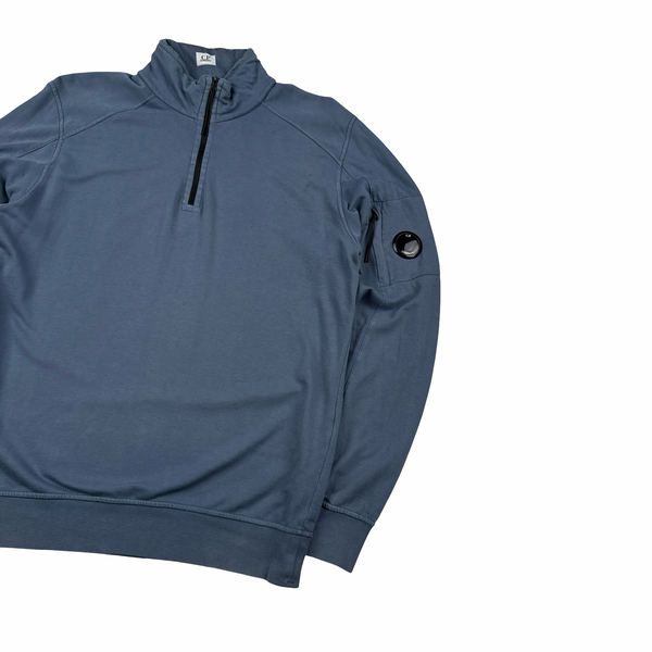 CP Company Blue Cotton Lens Viewer Quarter Zip Pullover - Large