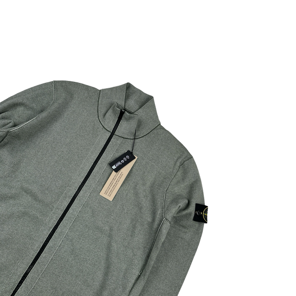 Stone Island 2025 New Season Green Ribbed Woven Zipped Jumper - Large