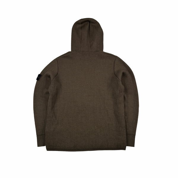 Stone Island 2024 Brown Wool Hooded Thick Knit Jumper - Large