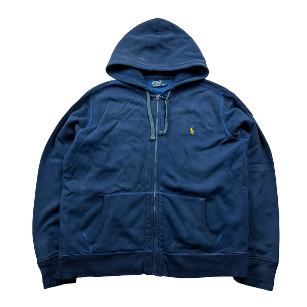 Ralph Lauren Blue Contrast Stitch Cotton Zipped Hoodie - XL