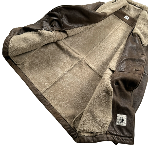 CP Company Brown Wool Shearling Lined Leather Jacket - Large