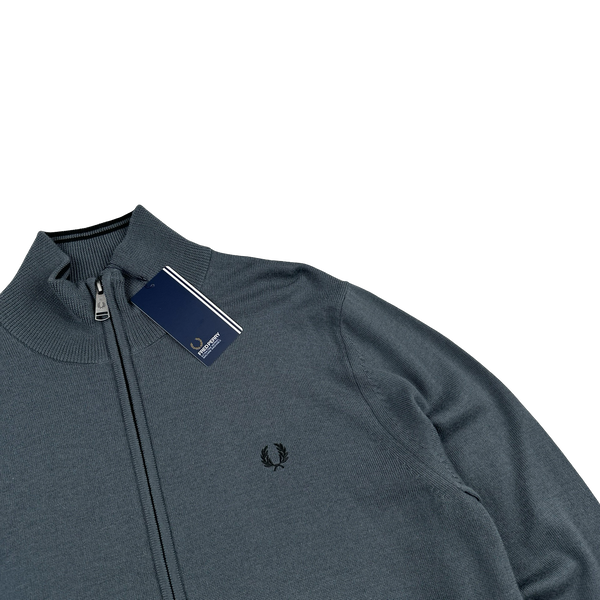 Fred Perry Charcoal Zipped Knit Jumper - Large