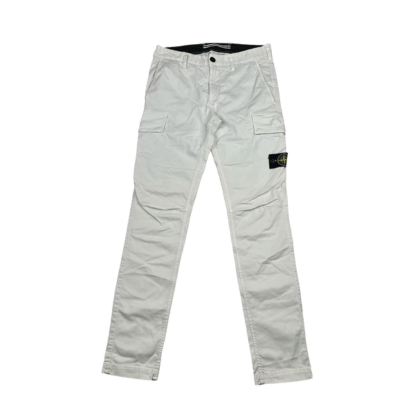 Stone Island 2022 White Skinny Cotton Cargo Trousers - 30"