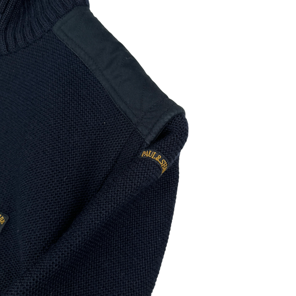 Paul And Shark 90’s Navy Thick Heavyweight Reversable Spellout Knit Jacket - Large