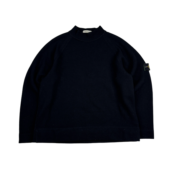 Stone Island Vintage Green Edge 1998 Black Wool Blend Mock Neck Jumper - XL