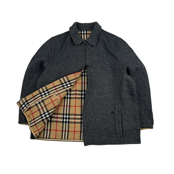 Burberry Grey Wool Nova Check Collar Lined Jacket - XL