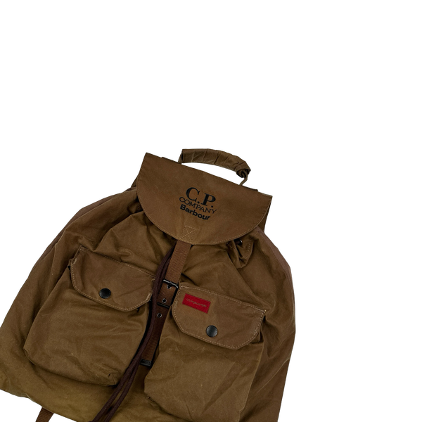 CP Company x Barbour Brown Waxed Spellout Backpack