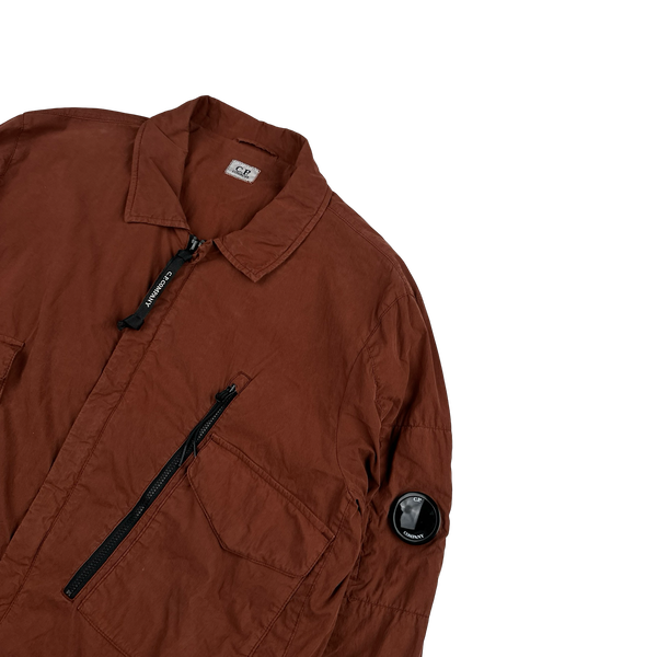 CP Company Burnt Orange 50 Fili Cotton Zipped Overshirt - Large