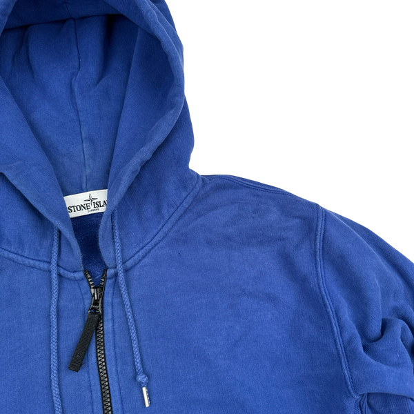 Stone Island Blue Cotton Zipped Hoodie - Large