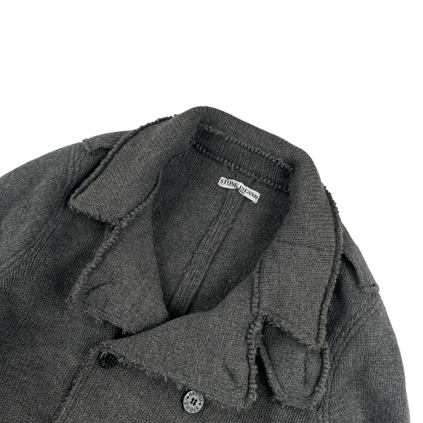 Stone Island 2008 Charcoal Double Breasted Wool Pea Coat - Large