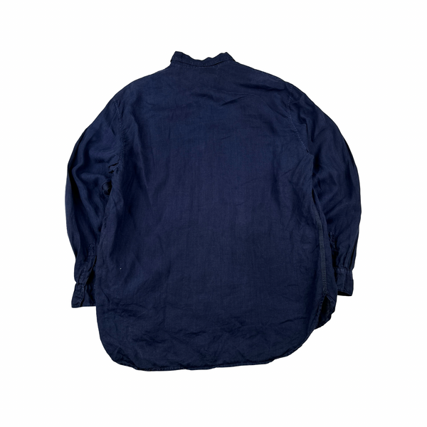 Stone Island Early 2000’s Navy Linen Spellout Buttoned Shirt - XXL
