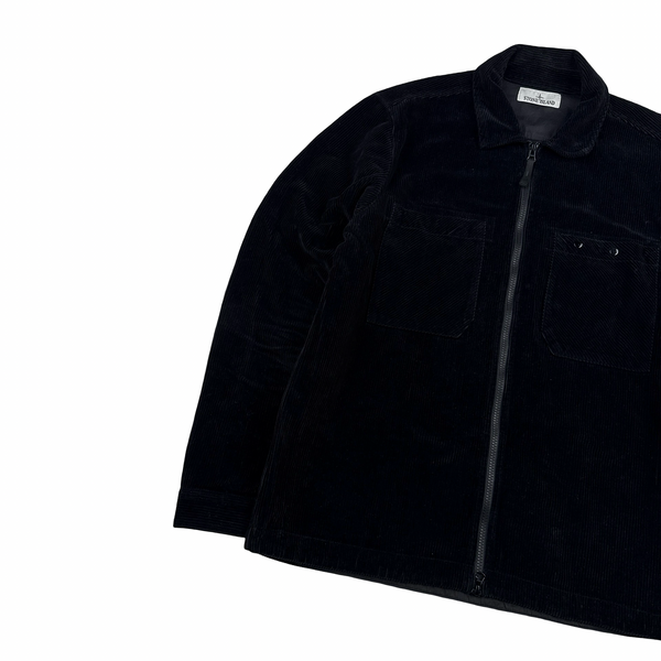 Stone Island 2019 Black Corduroy Chest Pocket Zipped Overshirt - Large