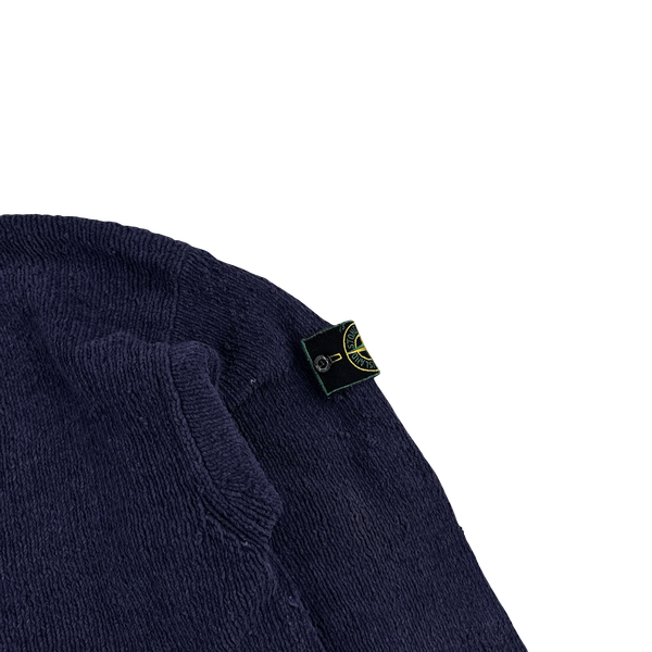 Stone Island Vintage 1998 Navy Chenille Knitted Cotton Jumper - Large