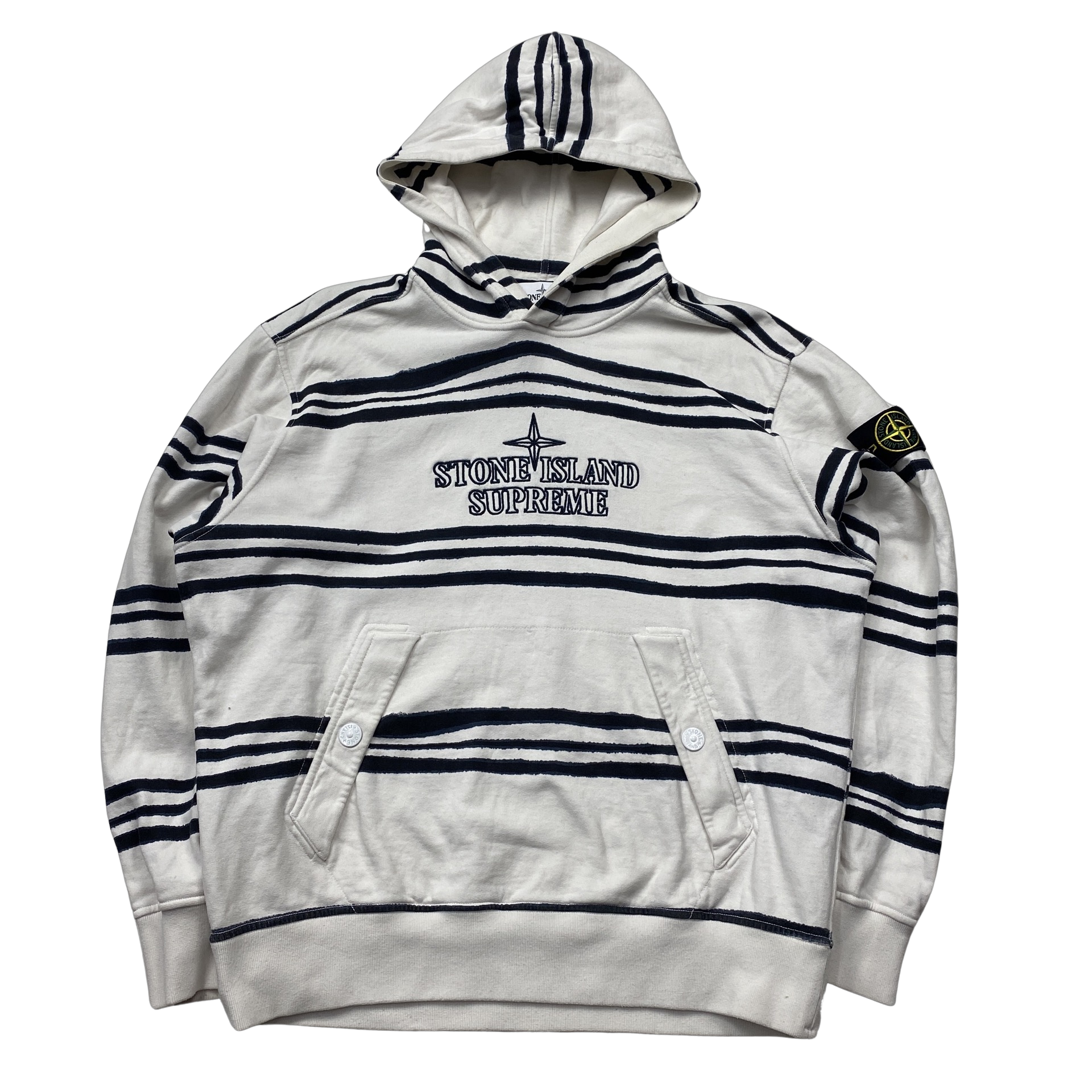 Stone Island x Supreme 2020 White Warped Striped Hoodie