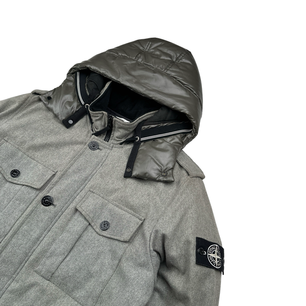 Stone Island 2014 Grey Ice Wool Blend Down Jacket - XL