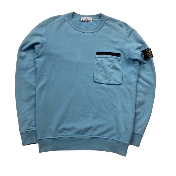 Stone Island 2017 Light Blue Cotton Crewneck Sweatshirt - Small