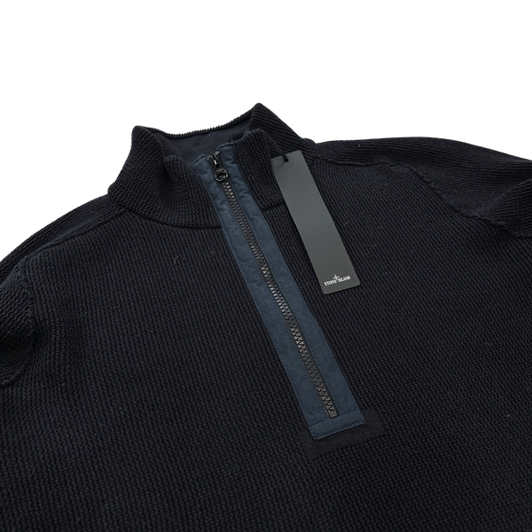 Stone Island 2022 Midnight Navy Quarter Zip Knit Jumper - Small