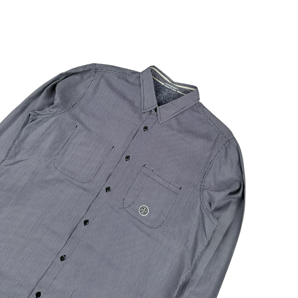 Stone Island 2009 Blue Pin Striped Cotton Buttoned Shirt - Large