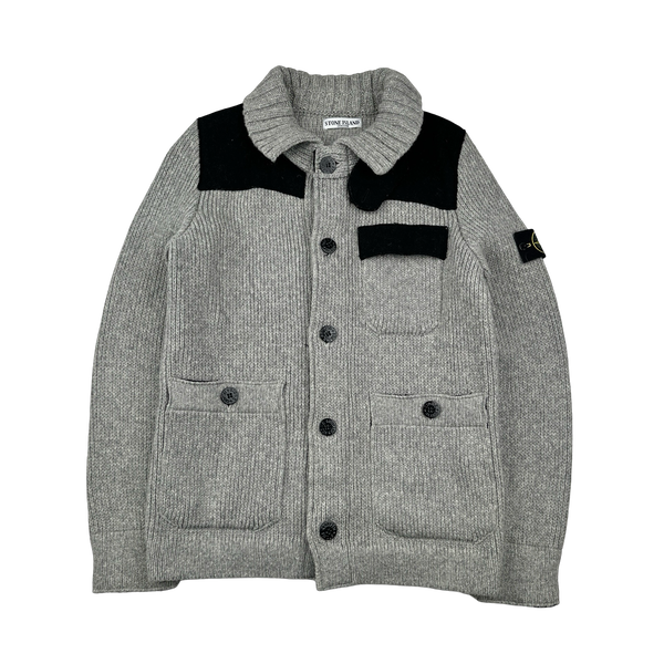 Stone Island 2011 Heavyweight Wool Grey Panelled Buttoned Knit - Large