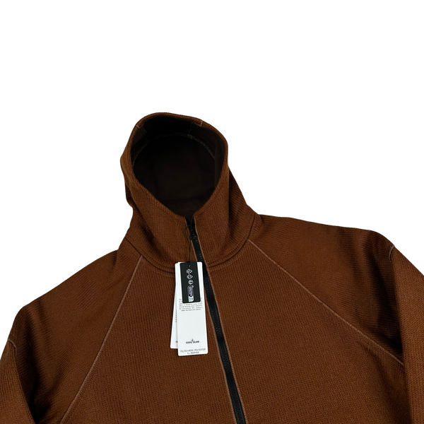 Stone Island 2025 Marina Brown Felted Wool Woven Knit Zipped Jacket - Large