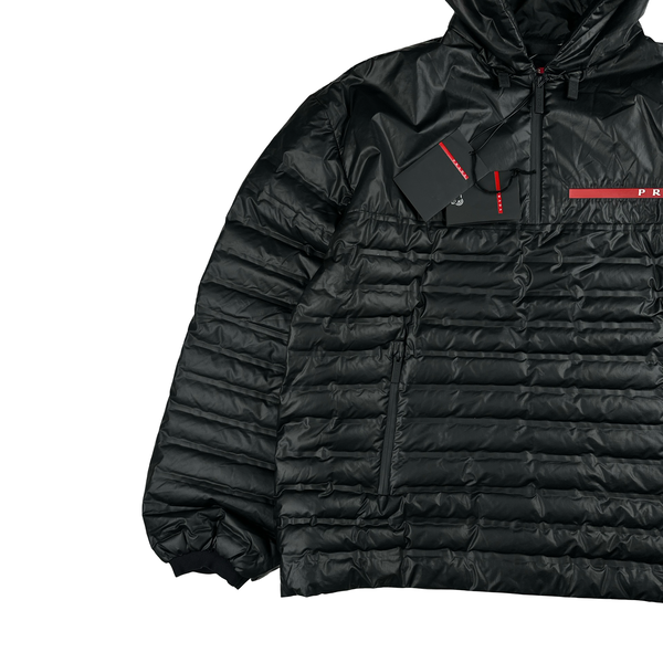 Prada Red Tab Black Nylon Down Quarter Zip Padded Down Jacket - Small