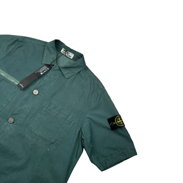 Stone Island 2023 Sea Green Cotton Cupro Short Sleeve Overshirt - Small