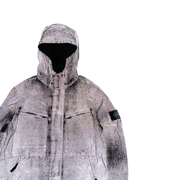 Stone Island 2016 Black Silver Pixel Reflective Hooded Jacket - Large