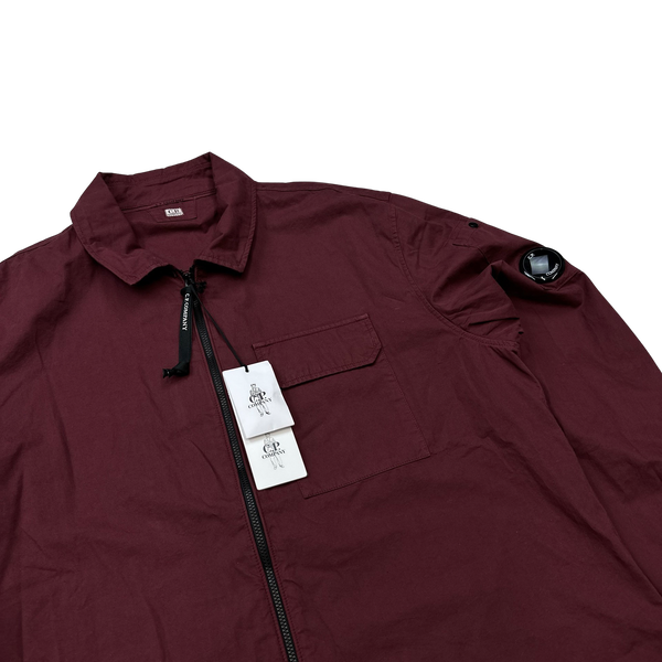 CP Company Burgundy Zipped Cotton Overshirt - XL