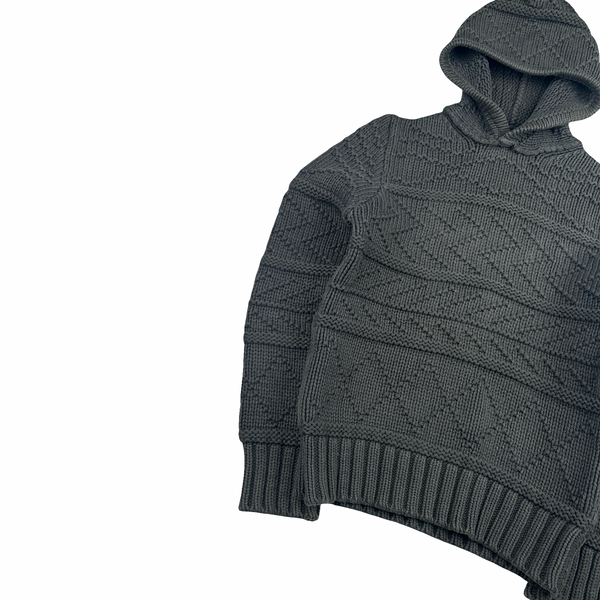 Stone Island 2009 Grey Cotton Detailed Knit Pullover Hoodie - Small