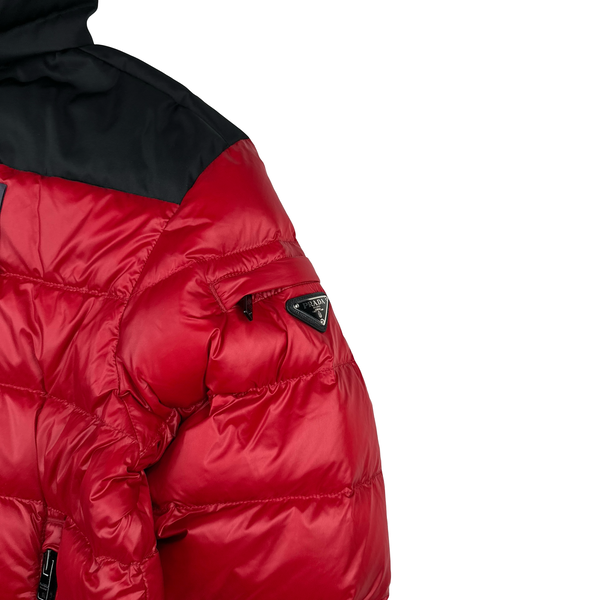 Prada Red Zipped Triangle Logo Puffer Jacket - Medium