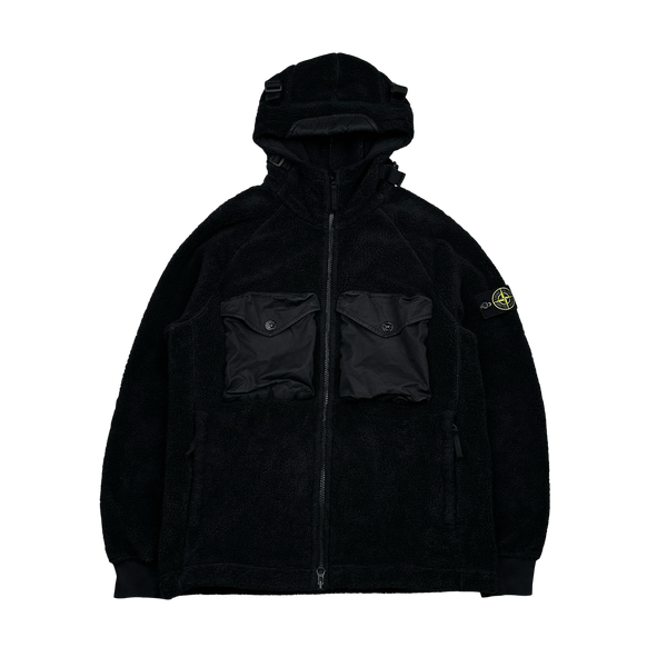 Stone Island 2021 Black Teddy Fleece Zipped Jacket - Large