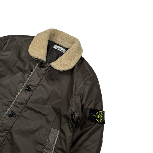 Stone Island 2015 Dark Green Mussola Gommata Sherling Flight Jacket - Medium