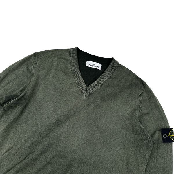 Stone Island 2017 Green Hand Sprayed V-Neck Knit Jumper - XXL