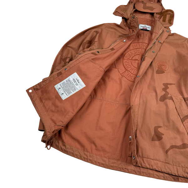 Stone Island Supreme 2019 Orange Brushed Cotton Camo Riot Mask Jacket - Medium