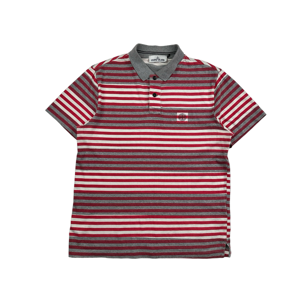 Stone Island 2014 Red Striped Short Sleeved Polo Shirt - Large