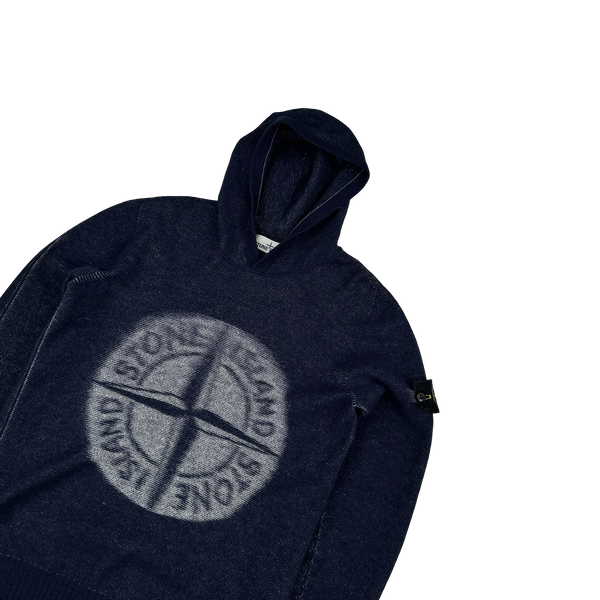 Stone Island 2017 Navy Wool Hooded Spellout Jumper - Small