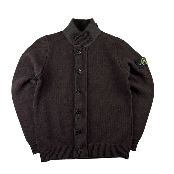 Stone Island 2021 Brown Lana Wool Blend Knit Zipped Buttoned Jumper - Medium