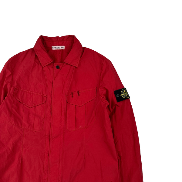 Stone Island 2008 Red Nylon Resin Coated Zipped Overshirt Jacket - Medium